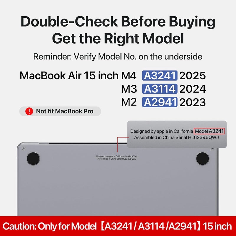 soonjet غطاء لجهاز MacBook Air مقاس 15 بوصة M4 2025 2024 2023 M3 M2 [مطابقة 100% للون الرسمي] [درع فائق النحافة] غلاف صلب للكمبيوتر المحمول - رمادي فضائي شفاف - Image 3